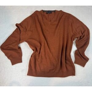 Davis & Squire Men's Sweater V-Neck Extra Fine Merino Wool Orange XXL Academia